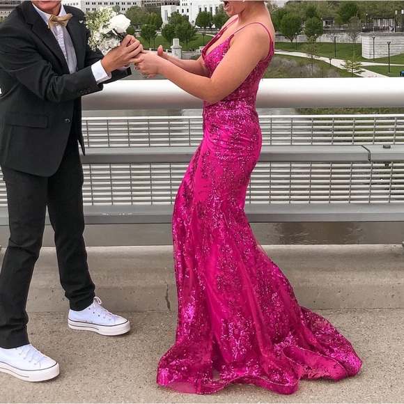 Cinderella Divine Hot Pink Prom Dress - Picture 4 of 7